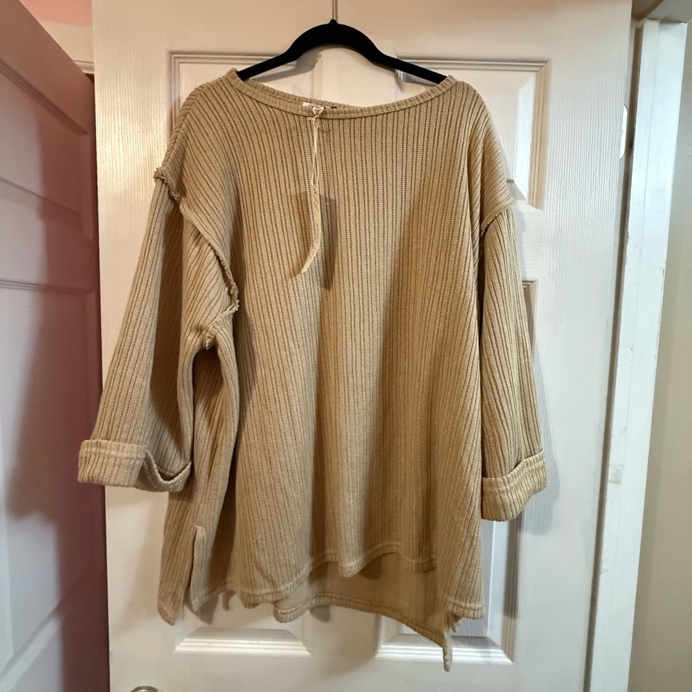 She + Sky Beige Ribbed Knit Top